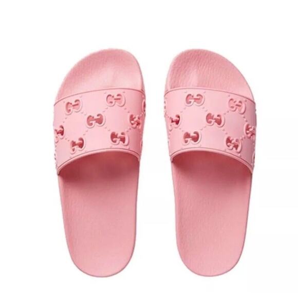 Gucci Sandal Size 39/ 9 Rubber Laser Cut GG Slide Slipper Rose Pink NWB - Picture 1 of 10